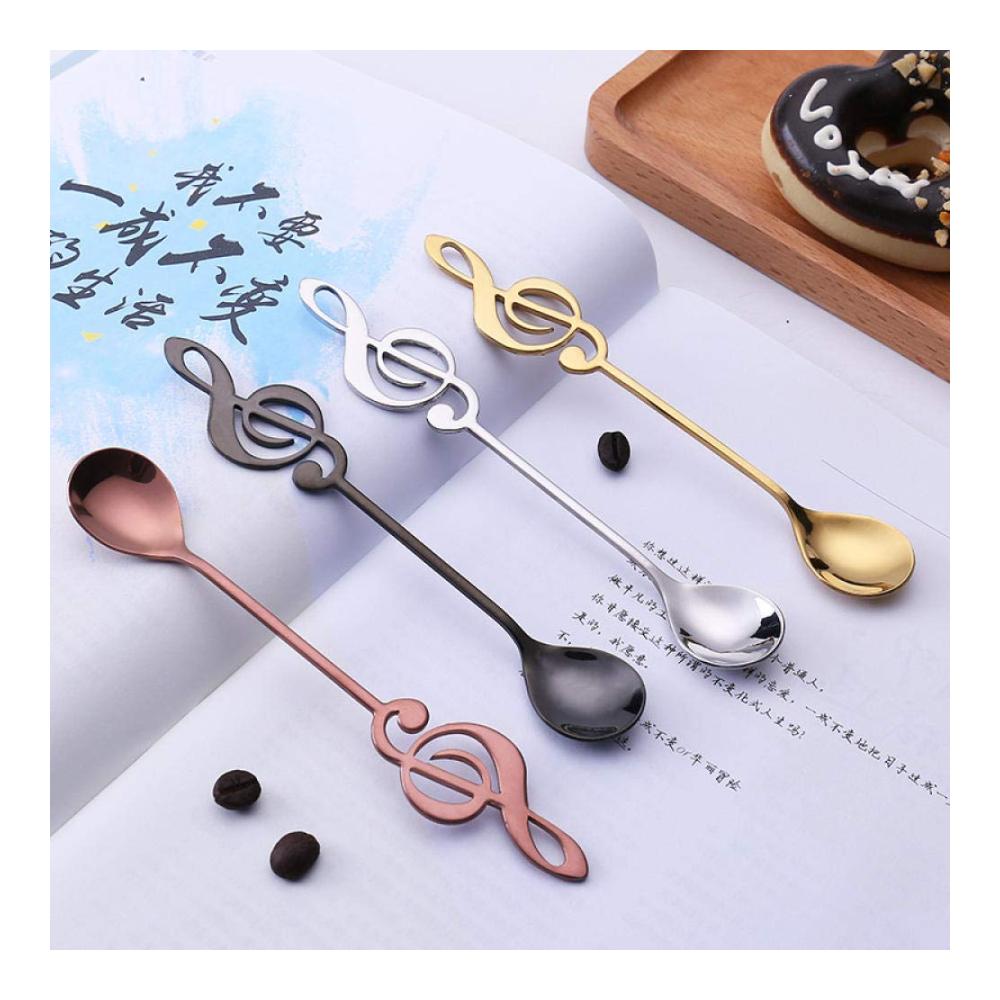 Edelstahl Kaffee- & Mokkalöffel Set - 6 Stück Musiknote Design Vakuum Titan plattiert bunt gemischt Dessert- & Eislöffel Geschenkidee Roségold-Löffel