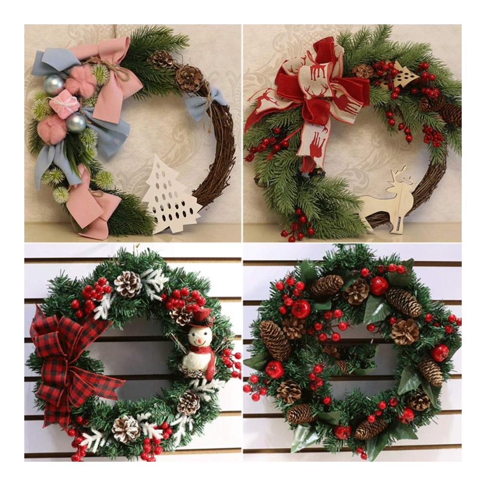 Entzückender Goldbogen Künstlicher Weihnachtskranz mit Tannenzapfen und roten Beeren - Perfekte Rattan-Weihnachtsdekoration für festliche Kranz-Deko (Durchmesser 45 cm