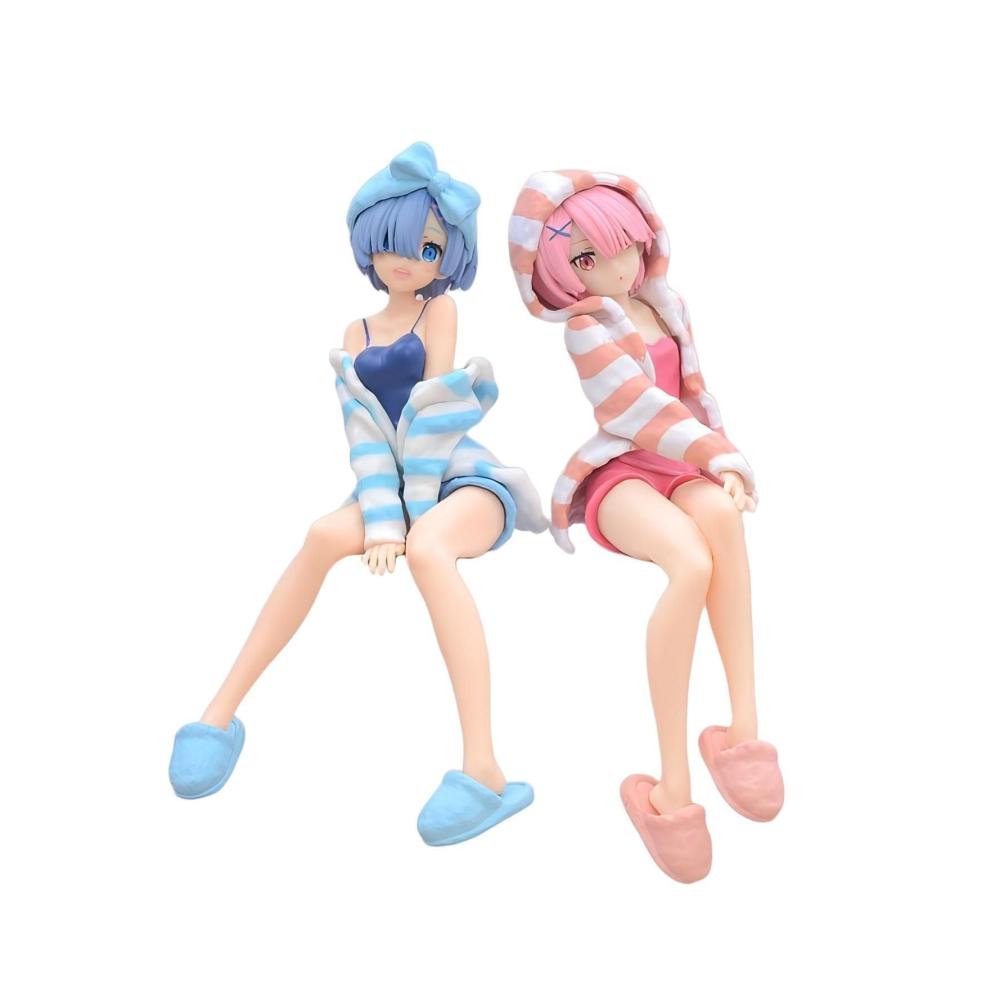 Anime-Statuen Remu und Ramu Charakterfiguren mit Nudelstopper 15cm - Dekorative Modellstatuen (2 Stück) - Ideal für Anime-Liebhaber & Sammler