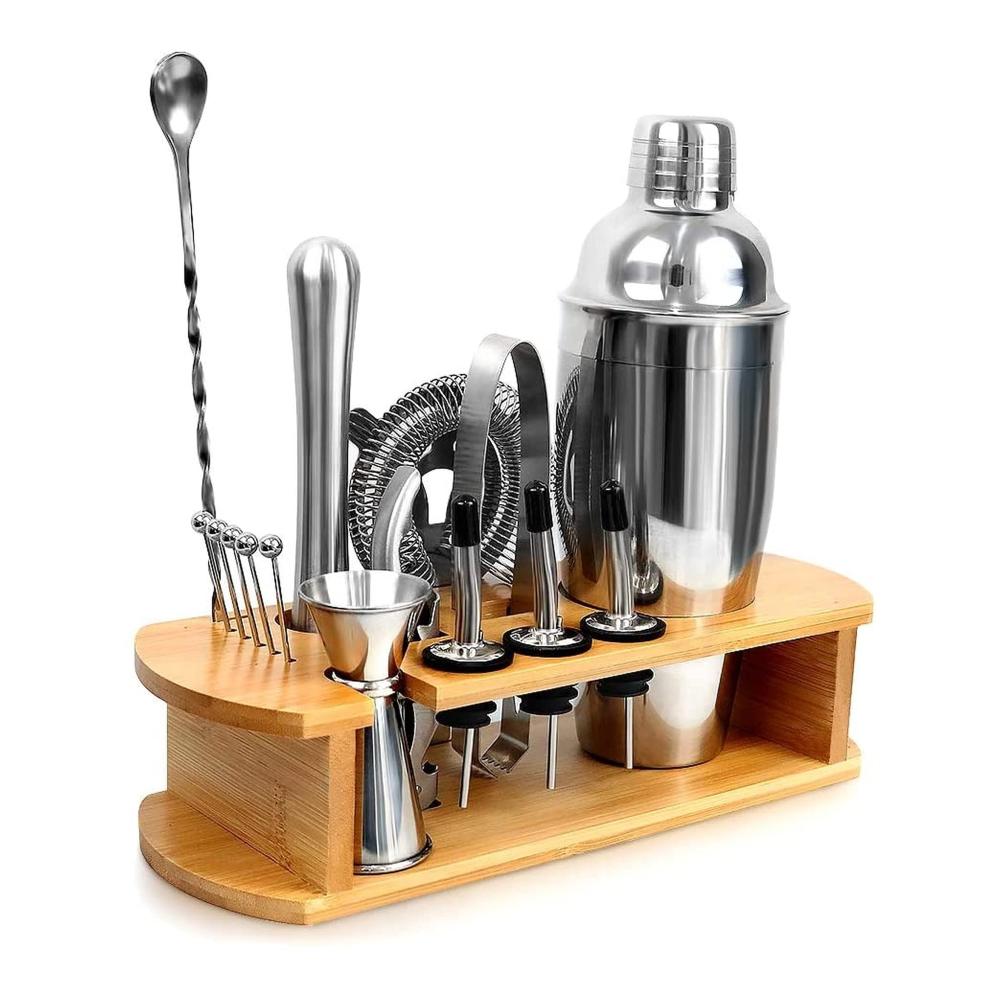 Entfesseln Sie Ihren inneren Barkeeper mit dem exklusiven 16-teiligen Cocktailshaker-Set! Stilvoller Bambusständer 25 Unzen/750 ml Martini-Shaker Edelstahl-Barwerkzeug-Set für professionelles Bartending zu Hause. Perfektes Geschenk für jeden