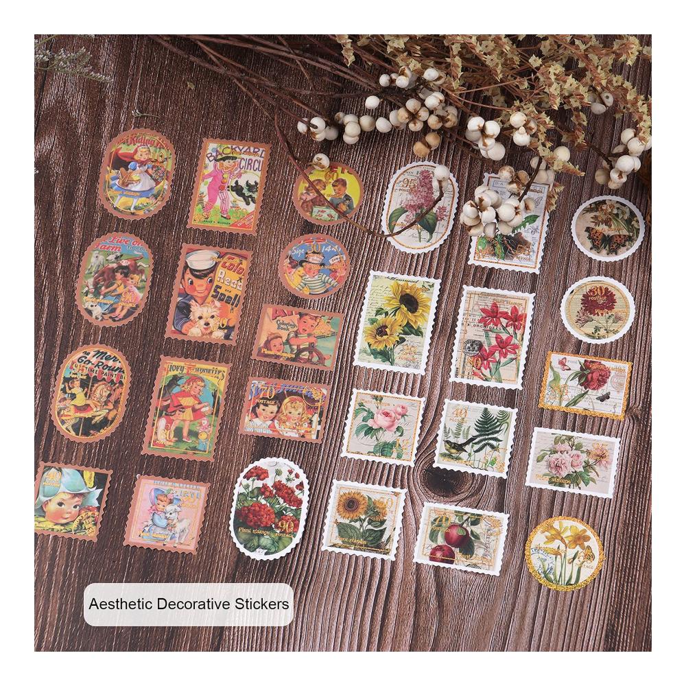 Entzückende Vintage Scrapbooking Aufkleber 240 Stück Stempel Goldfolie Papier Sticker für kreative DIY Projekte - Dekorative Ästhetik Blumen Tiere & mehr - Perfekt für Erwachsene und Kinder