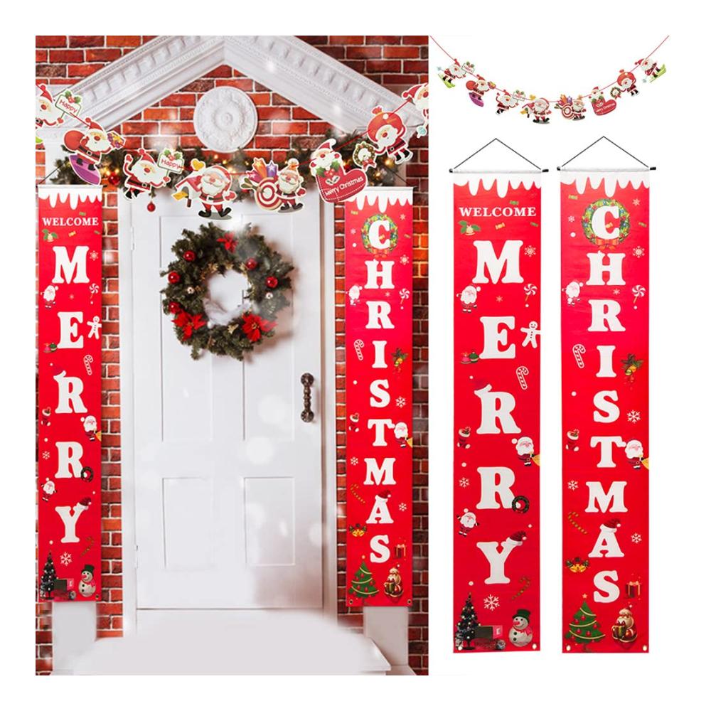 Fröhliche Weihnachten Banner - Festlicher Neujahrsgruß 31 x 180CM aus strapazierfähigem Polyester - Weihnachtsmann & Co. - Ideale Veranda Dekoration - Weihnachtliches Hängeschild für besondere Feststimmung