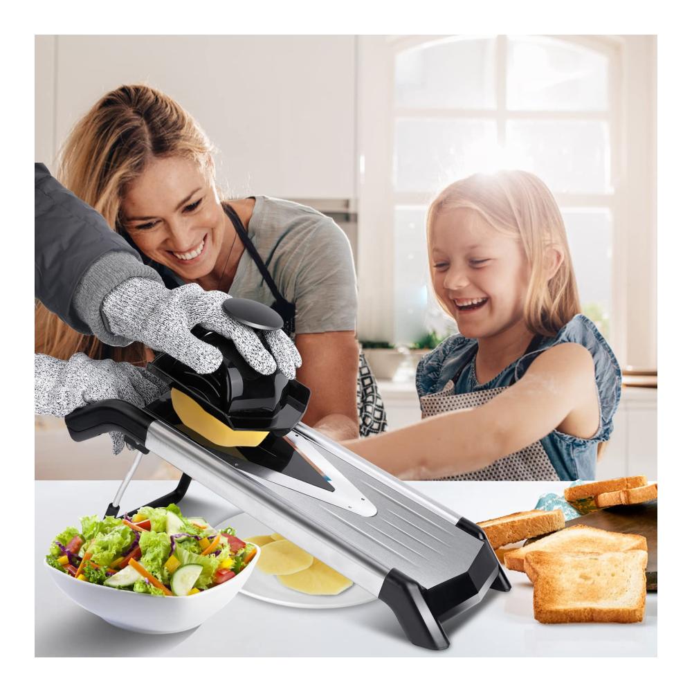 Gemüsehobel Hochwertige Edelstahl-Mandoline mit V-Klinge Julienne-Funktion Handschuhen & Reinigungsbürste - Perfekt für Obst Gemüse &