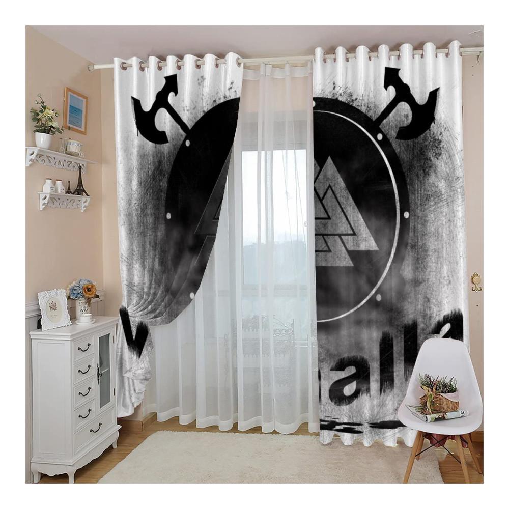 Premium Blickdichte Gardinenschals - 2er Set Wikinger Vorhang Verdunkelung für stilvolle Wohnräume - Modernes Design für Schlaf- und Kinderzimmer - 200x160cm Ösenschal