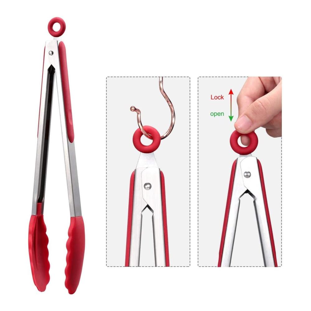 HOTEC Premium Zangen-Set aus Edelstahl mit Silikonspitzen - Ideal für Küche und Grill - 3-teiliges Grillzangen-Set in den Größen 18cm 23cm und 305