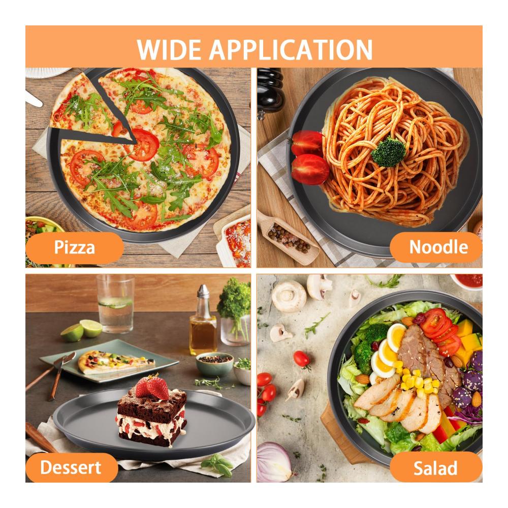 Entdecken Sie den Genuss 6er Set Runde Pizzapfannen Ø 30 cm aus hochwertigem Edelstahl mit Antihaftbeschichtung. Perfekt für knusprige Pizzen Kuchen Flammkuchen und mehr. Schwarze Eleganz für