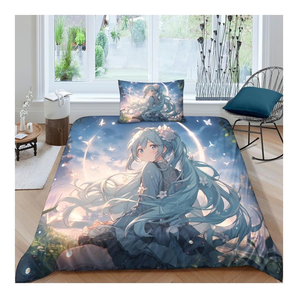 Erwecken Sie Ihre Träume zum Leben Anime-Schönheit Bettwäsche-Set für Kinder - 3D Mikrofaser Bettbezüge mit Kissenbezug - Einzelbettgröße (135x200cm
