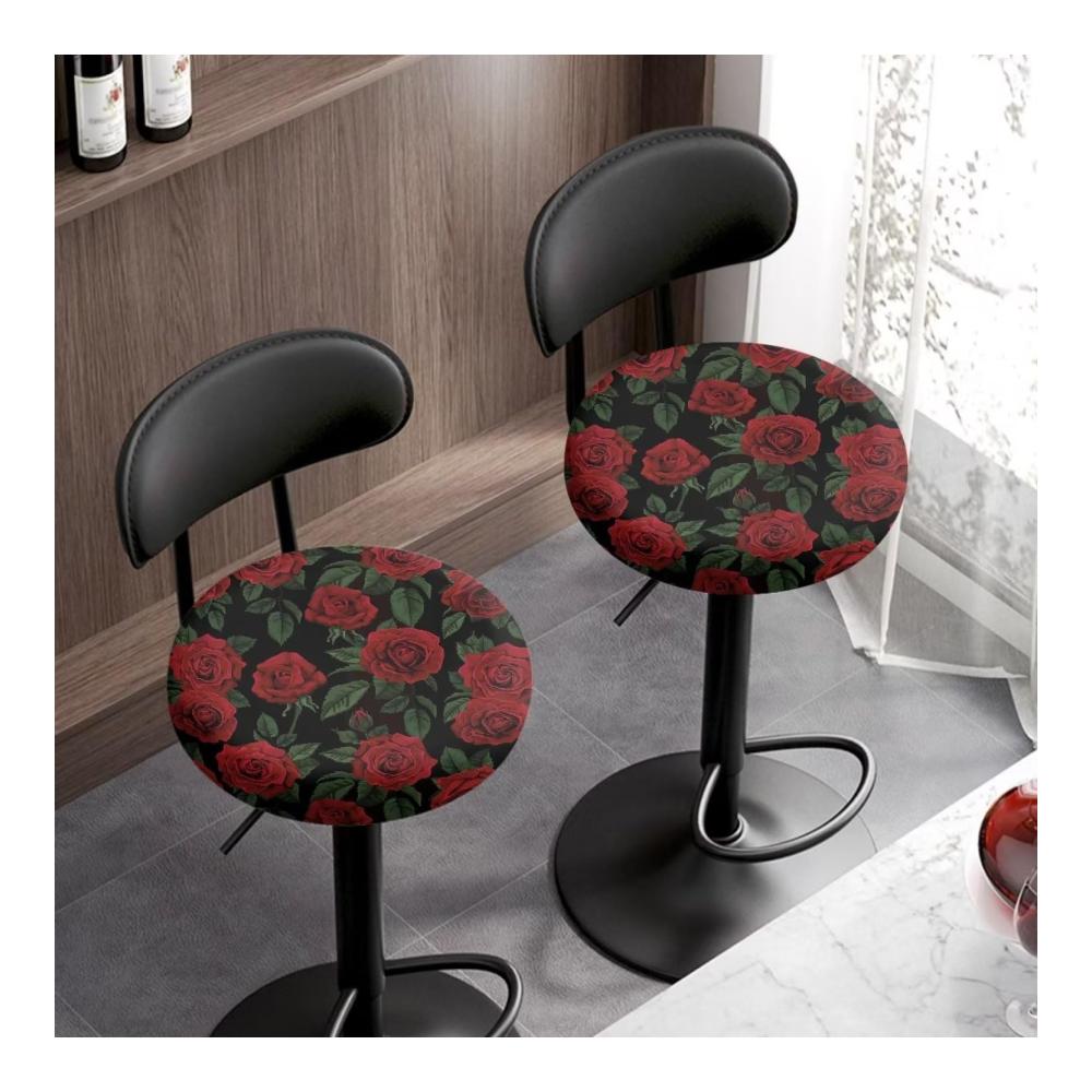 Verleihen Sie Ihren Stühlen Eleganz mit diesen waschbaren elastischen Sitzauflagen in Blumendruck. Rote Rosen-Muster für Barhocker Hocker und mehr. 2 Sets Größe M. Stilvoller Schutz für Ihre Sitzmöbel