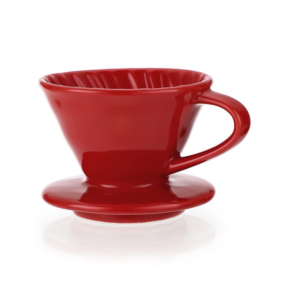 Einwegfilter für aromatischen Kaffeegenuss Kaffeetropfer aus rot glasierte Keramik V-förmig 180 ml klein - ideal für pure