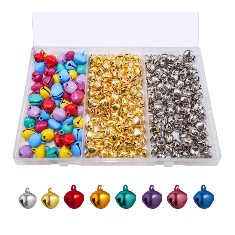 300er Set Glocken Bunte Metallglöckchen für festlichen Baumschmuck & Bastelprojekte - 10mm & 14mm Rostschutz - Weihnachtliche Dekoration