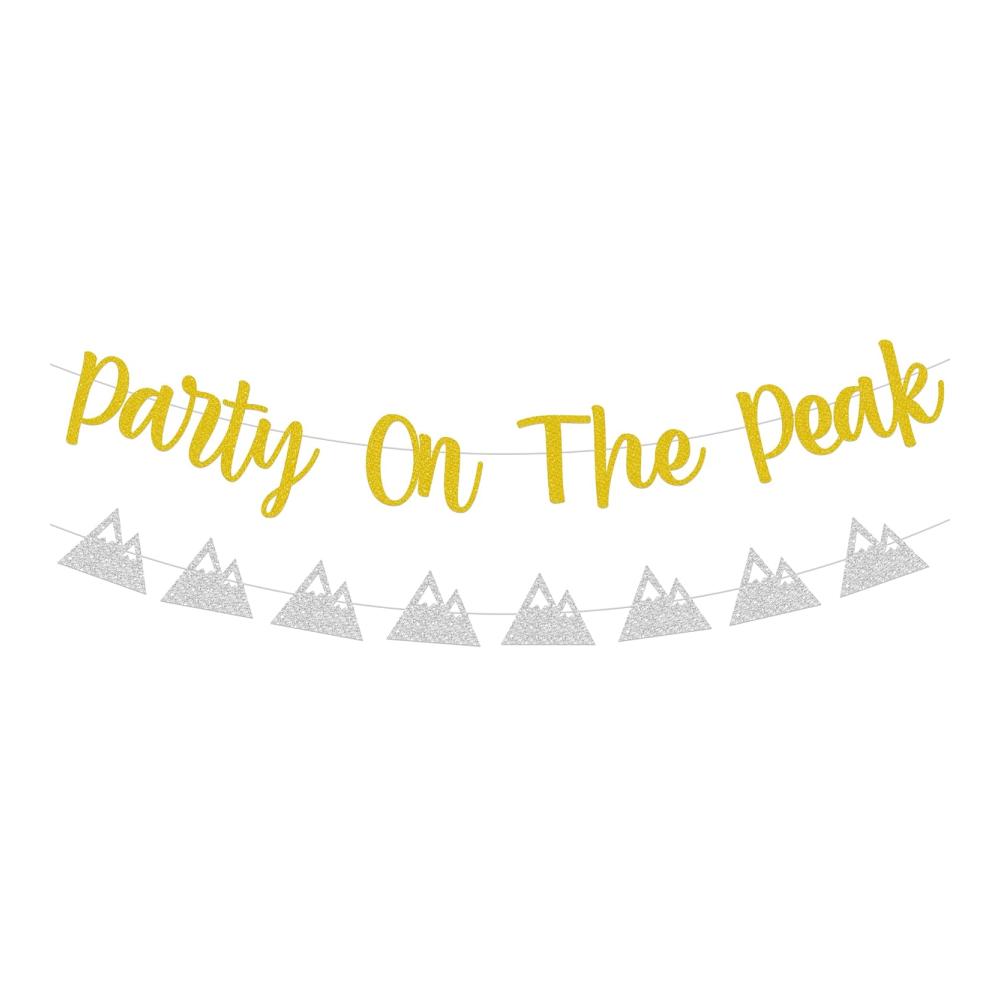 Erleben Sie den Gipfel Camping-Junggesellinnenabschied Dekorationen mit Party on the Peak Banner und Berggirlande für Hütten Berg-Brautdusche Verlobung und Hochzeitsfeier. Hochwertiges Zubehör für unvergessliche Momente
