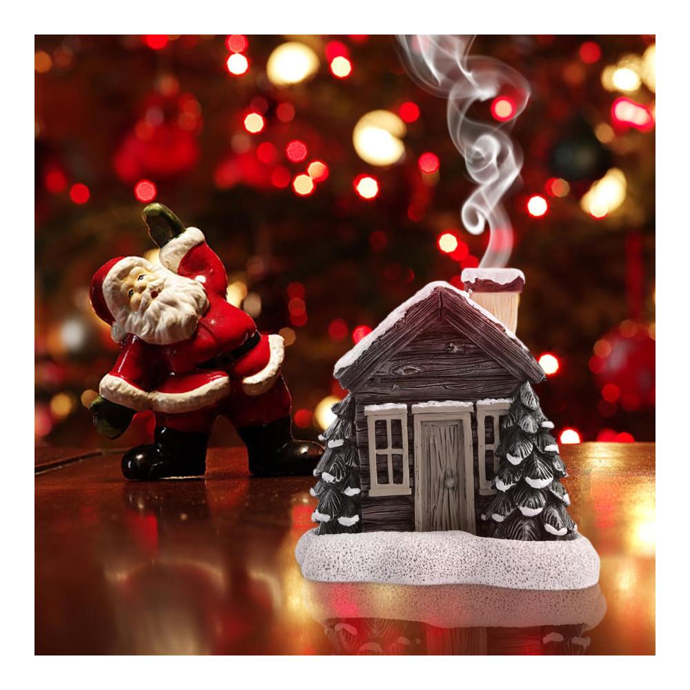 Entdecken Sie die Magie des Winterzaubers mit unserem Log Cabin Incense Burner | Authentischer Räucherstäbchenhalter für Blockhütten | Romantischer Räucherkegelbrenner mit Schornsteinornament | Inklusive 2 verschneiten Winterkegeln | Stimmungsvolle Raumdekoration