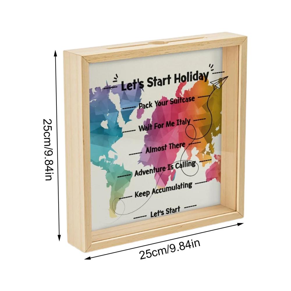 Entdecke die Welt des Sparens Personalisierte Sparbüchse mit Abenteuer-Motiv ideal für Reisekassen und Erinnerungen. 25x25cm
