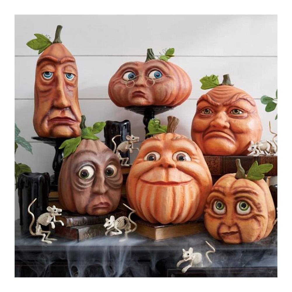 3D Halloween Kürbis Dekorationen - Lebendige Kürbisse mit Gesichtern für Ihr Spukhaus - Dekorative Kürbisfamilie für gruselige Halloween-Dekorationen - Zierschmuck inklusive