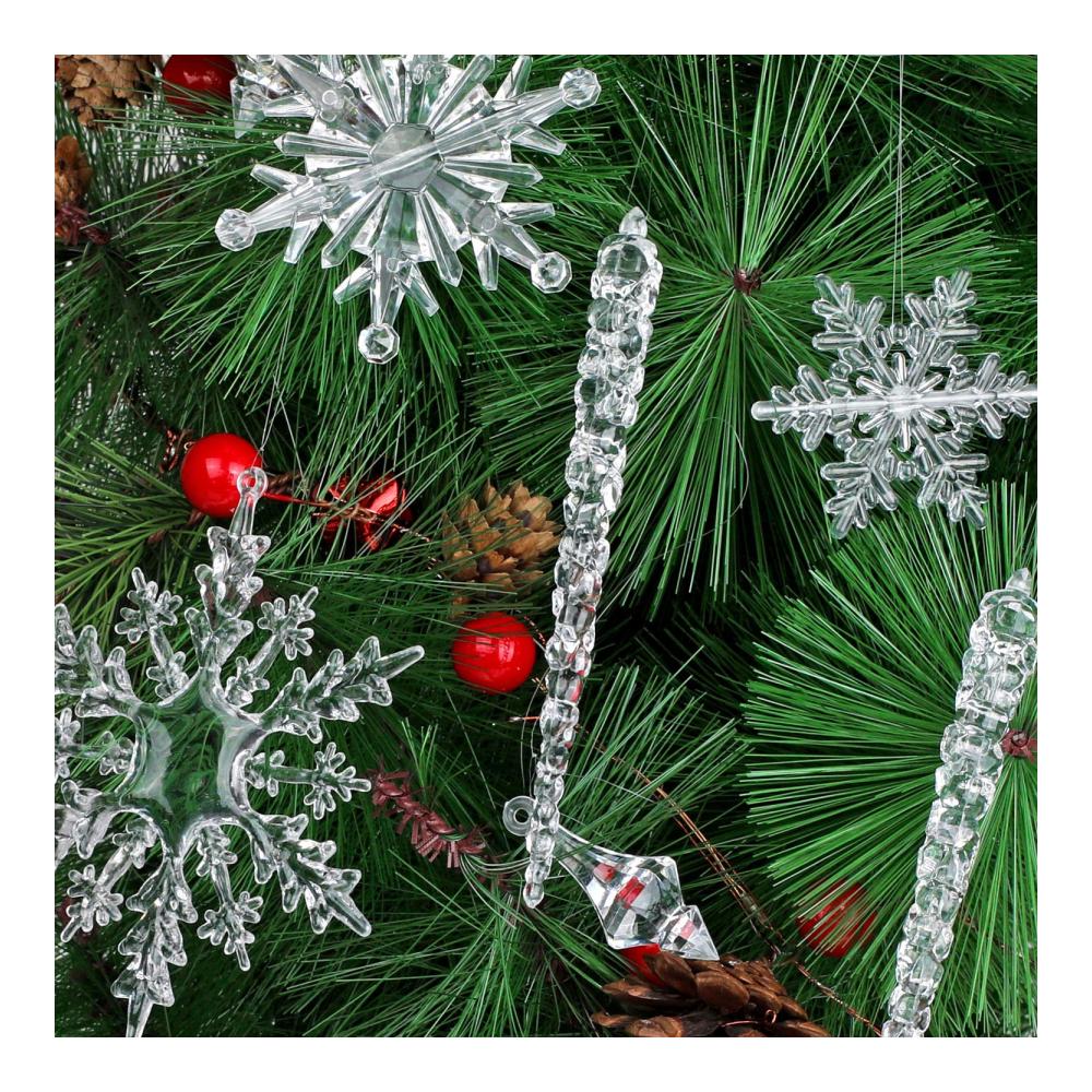 40 Stück Weihnachtsbaum Anhänger Set - Acryl Eiszapfen Schneeflocken & mehr - Weihnachtsdeko für festliche Winterstimmung - Dekoration für Christbaum & Zuhause