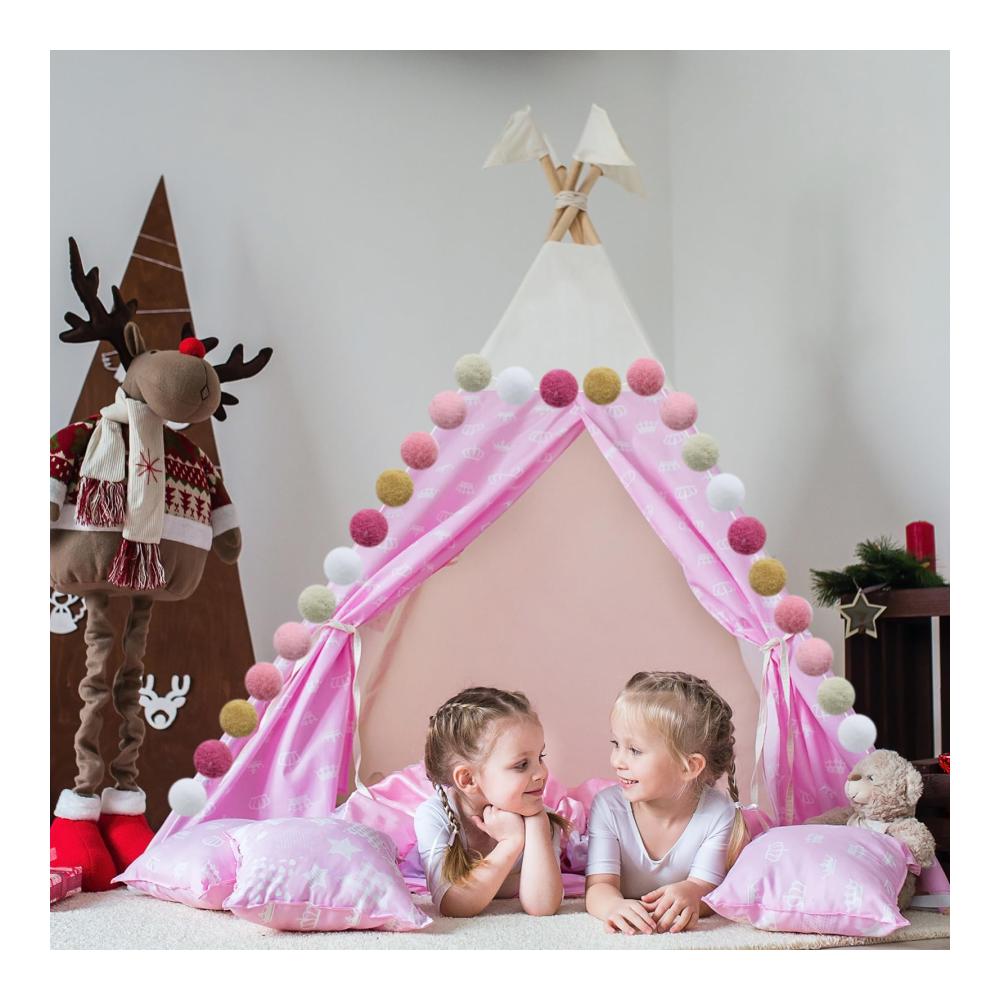 Bunte Seidenpompons Girlande - 3 Stück Filzball-Girlanden mit 90 bunten Filzkugeln - Dekorative Seidenpompon-Girlande für Kinderzimmer Partys & Feste - 196 Fuß Gesamtl