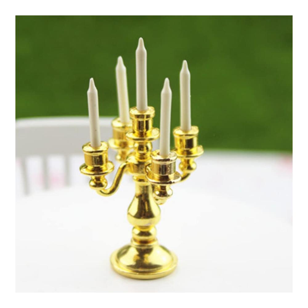 Entzückender Teelichthalter für Puppenhäuser im Maßstab 112 | Vintage-Design mit 5 winzigen Kerzenköpfen für eine charmante Atmosphäre | Perfekte Ergänzung für Puppenhaus-Dekorationen | Goldenes Retro-Modell