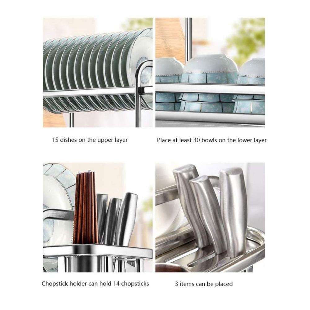 Abtropfgestell Edelstahl 2 Schichten-1 Organizer für Küche Essstäbchenhalter Regal Utensilienhalter - Ständer Platzsparendes Design Rostfrei Küchenorganizer für sauberes Geschirr