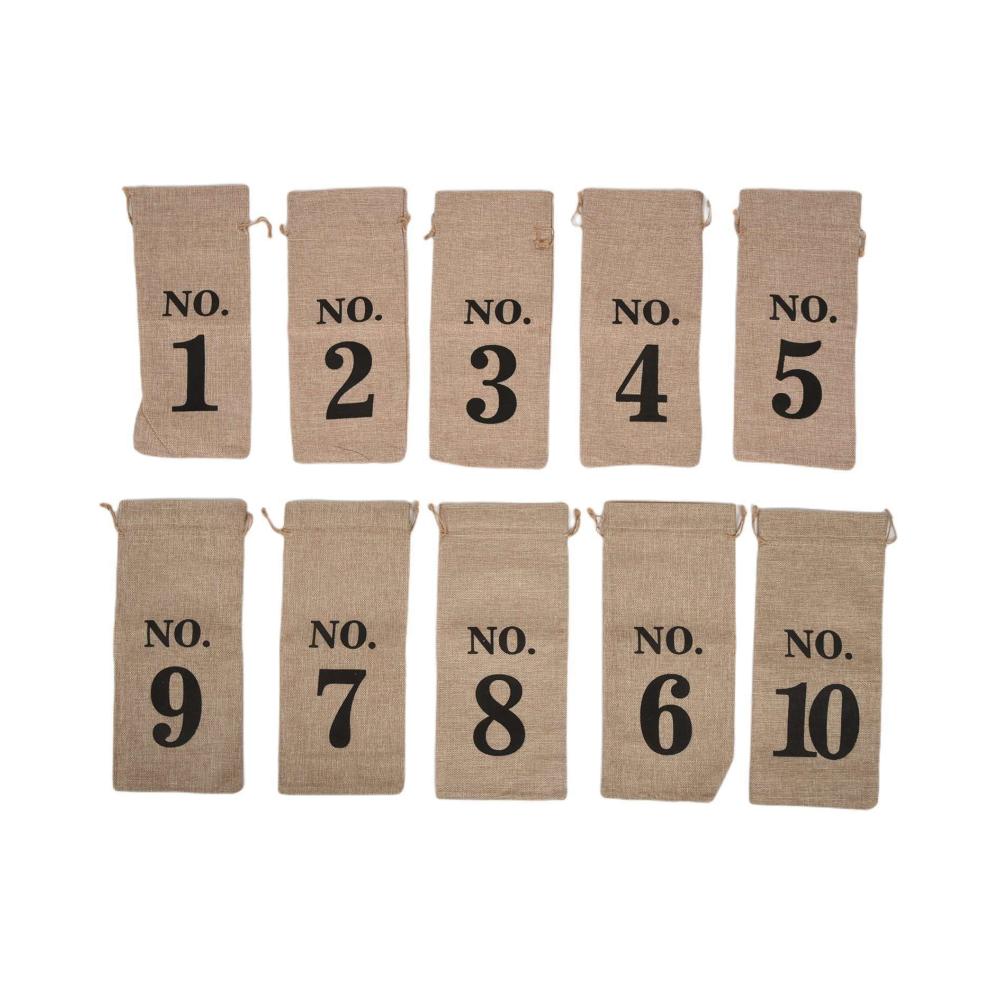 10 Stück Weinbeutel | 14x6 1/4 | Hessisch Nummerierte Weinflasche Geschenkbeutel | Kordelzug | Ideale Flaschenkörbe & -träger für Blinde Weinprobe | Praktisch und stilvoll