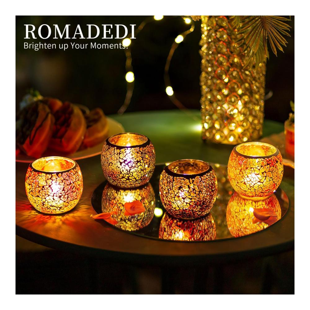 Erleuchten Sie Ihr Zuhause Bunte Mosaik Teelichthalter Glas - 4er Set für Votivkerzen & Teelichter. Orientalisches Windlicht für Geburtstag Haus Wohnzimmer & Tischdeko. Entdecken Sie die Magie der Beleuchtung