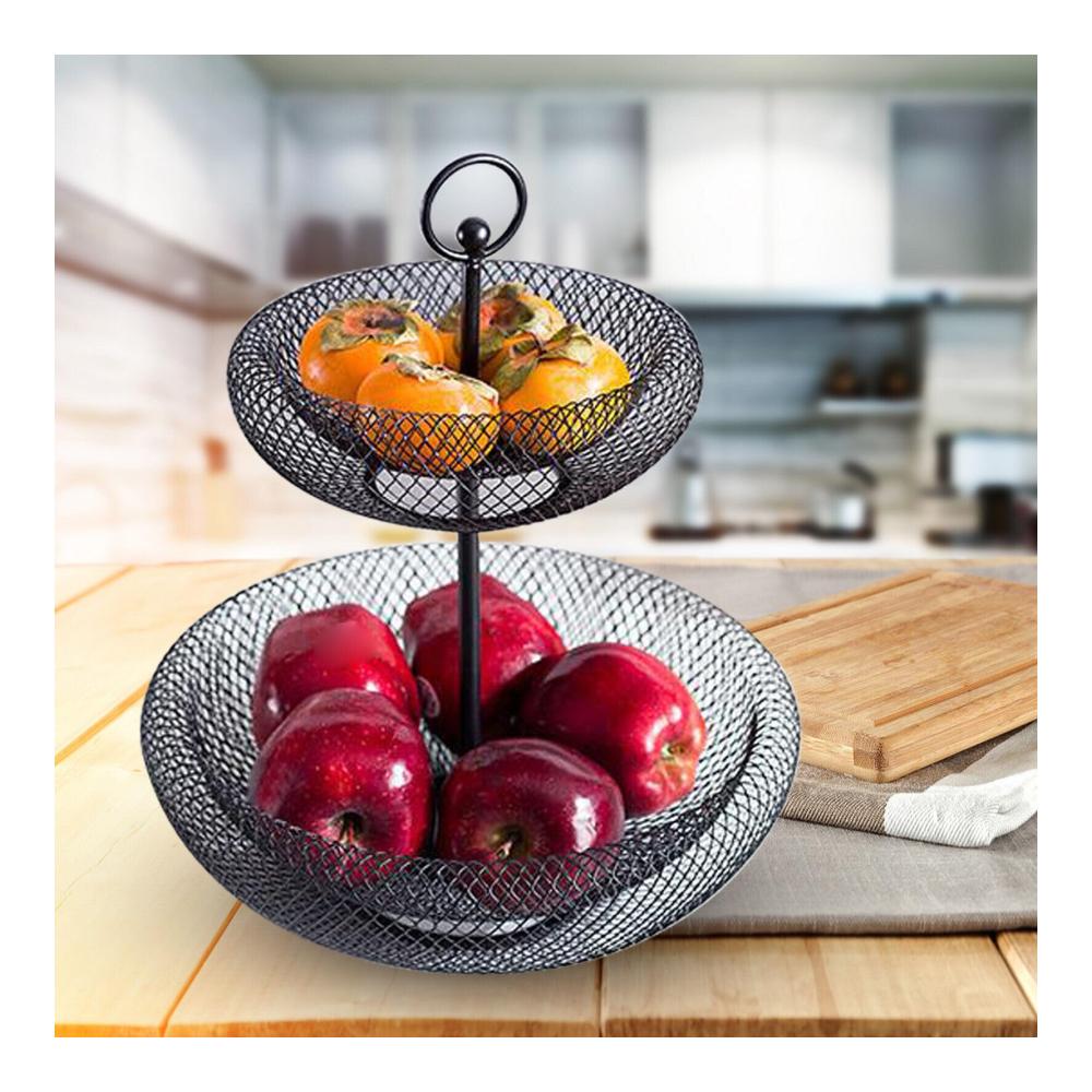 Froulaland Premium Obstkorb 2 Etagen – Stilvolle Obstschale mit Metallgestell – Küchen Dekor in Schwarz/Gold – Praktische Aufbewahrung für Früchte – Modernes Design für Ihre Küche