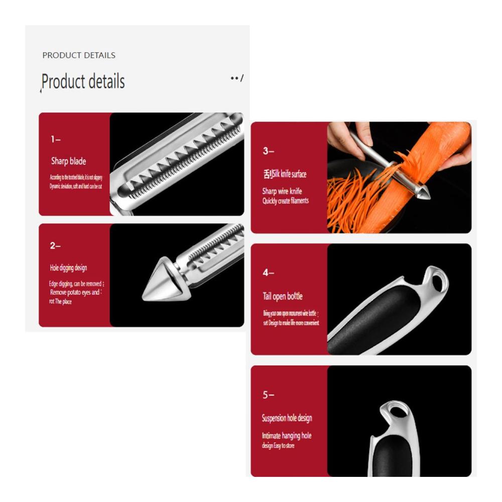 Präzisions-Schäler Hobel & Reiben - 5-in-1 Gemüse- und Obstschäler | Vielseitiger Gemüse- und Obstschäler mit Reibe und Hacker-Funktion | Küchenhelfer für müheloses Zubereiten und Kochen