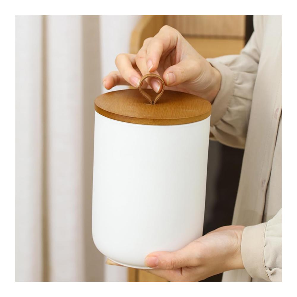 Glasbehälter & Töpfe Elegante Vorratsdosen aus Keramik mit Bambusdeckel - Tee Kaffee Zucker - Modernes Küchenzubehör-Set in Weiß (3-teilig