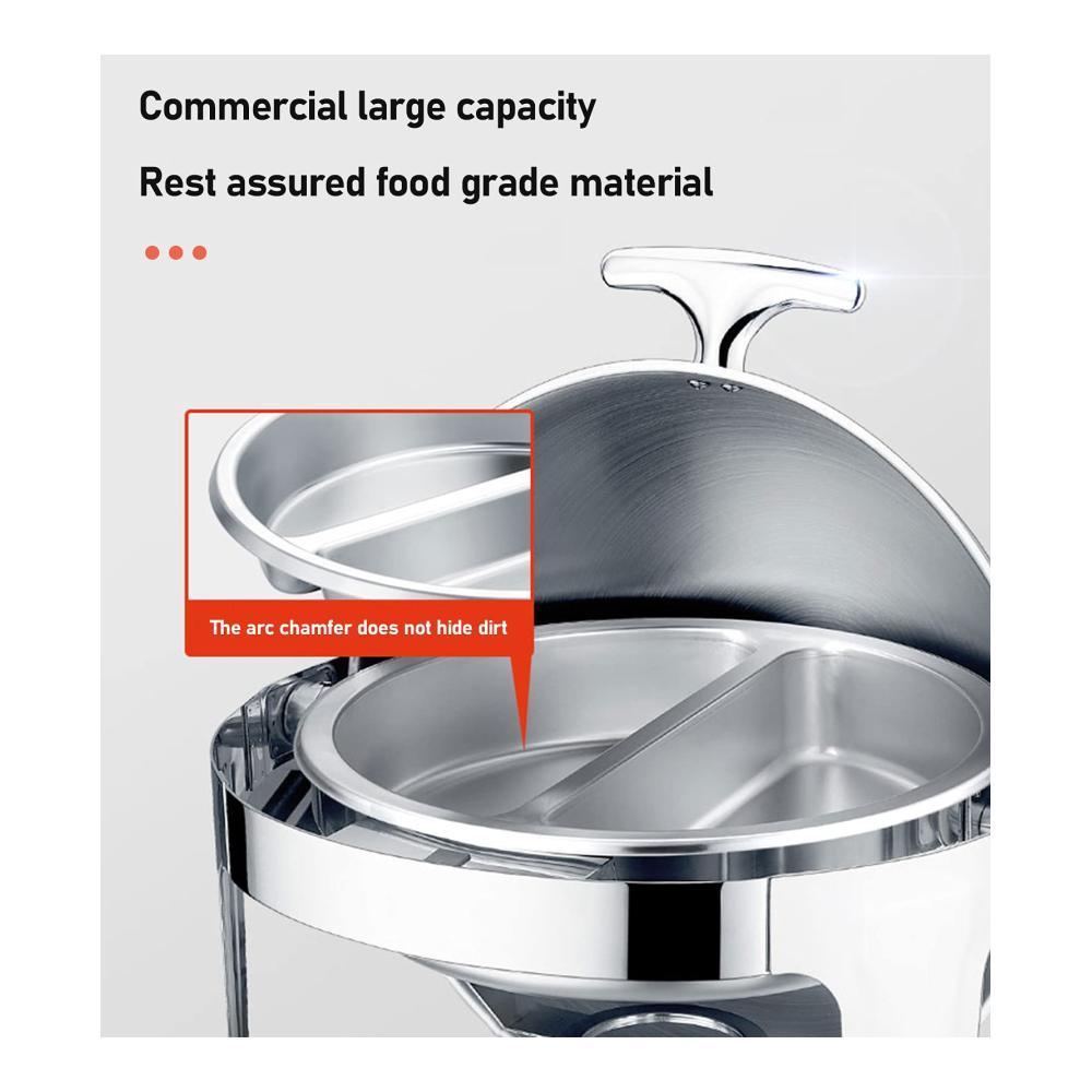 Entdecken Sie die Eleganz Stövchen & Speisewärmer - Innovatives Chafing Dish Warmhaltegerät mit 6L Fassungsvermögen Edelstahl-Rundbehälter und Rolldeckel. Perfekt für stilvolles Servieren und warmhalten