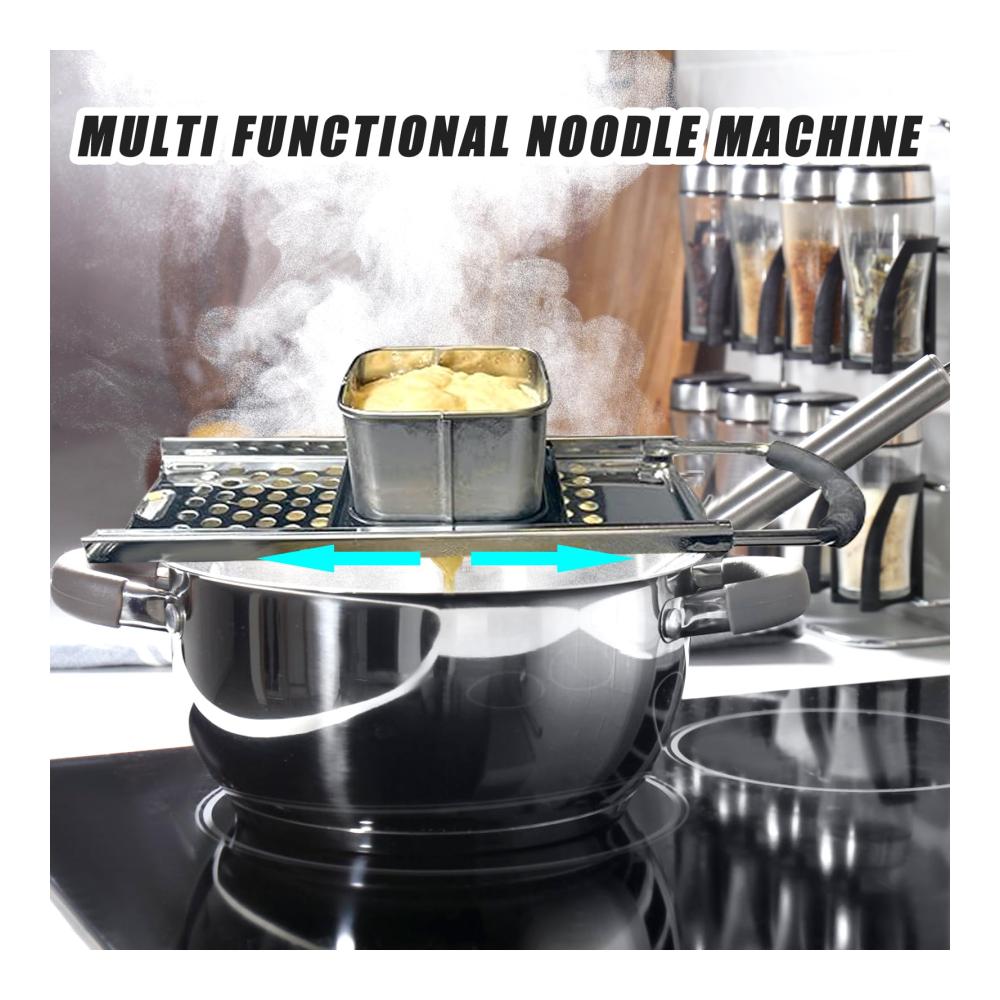 Entdecken Sie die Kunst des Nudelmachens mit unserer manuellen Nudelmaschine - Spätzle-Maker aus Edelstahl mit Sicherheitsschieber für perfekte Nudelknödel und hausgemachte Spätzle. Die ultimative Küchenmaschine für kreative Köche