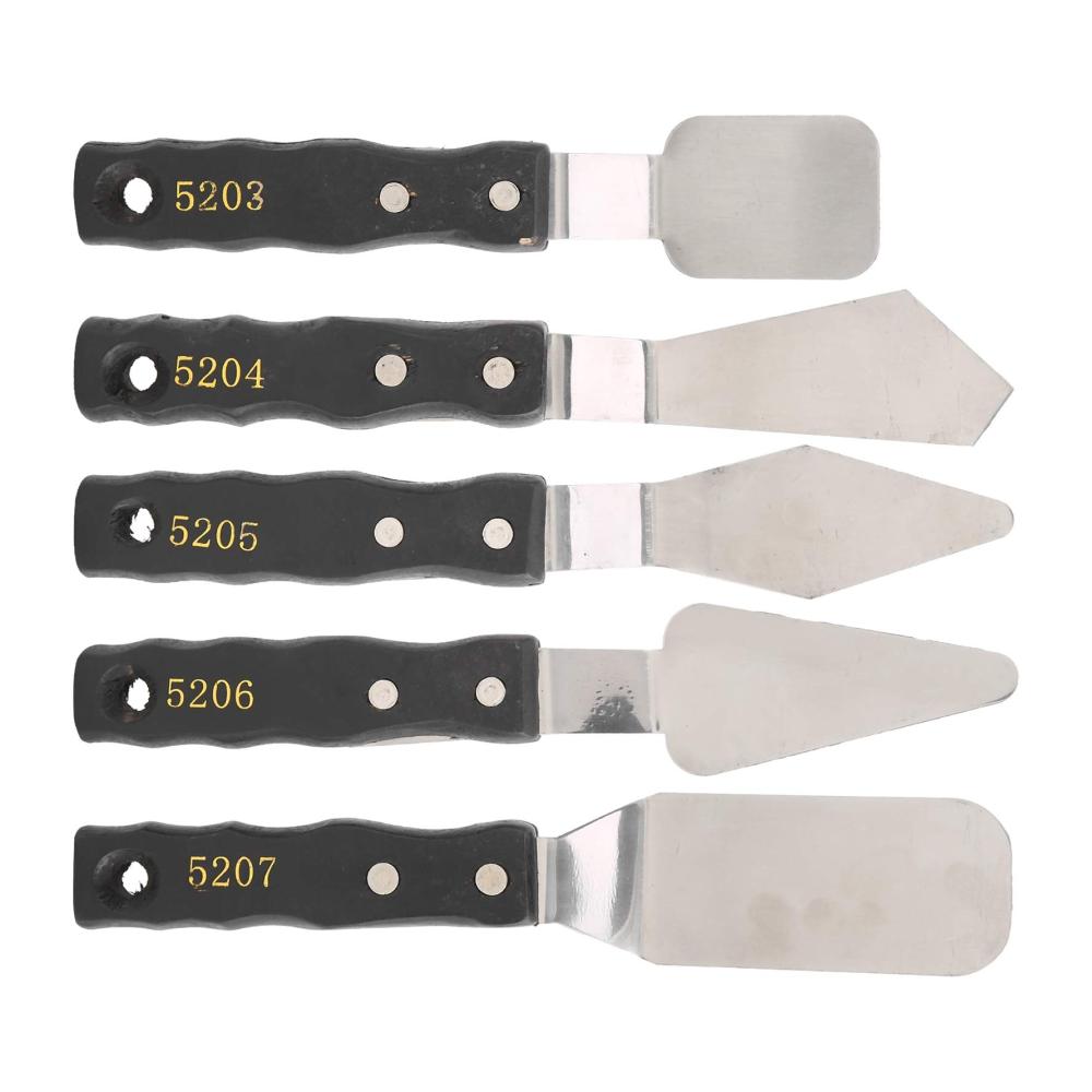 Profi Malmesser Set - 5-teiliges Edelstahl Palettenmesser-Set mit Holzgriffen für Ölgemälde Acryl- & Leinwandmalerei - Leicht zu reinigen & vielseitig verwendbar