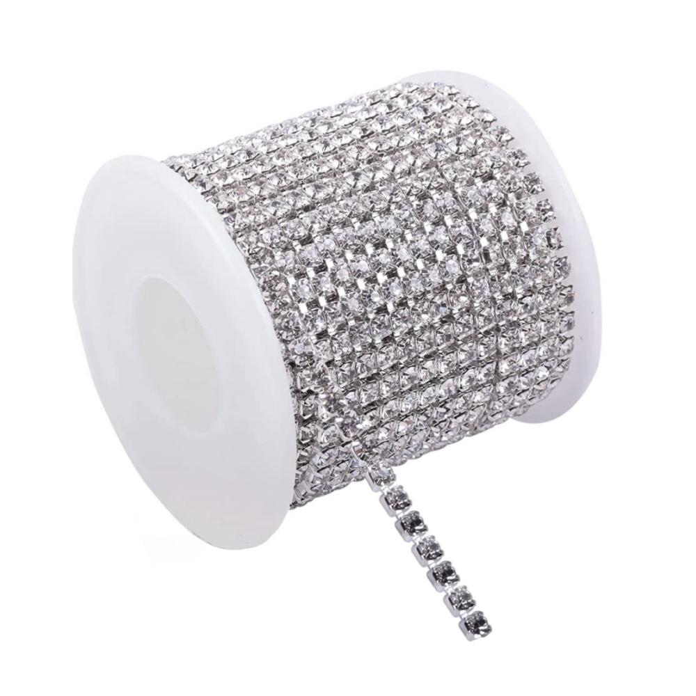 Verleihen Sie Ihrem Projekt Glanz! Borten mit Beads - Strassband Kristall 1 Rolle Kristall Strass Schließen Kette Dekoratives Strass Borte Band für Nähen Handwerk und DIY Hochzeitsdekoration (2 mm) - Klarer Glanz und elegantes Design