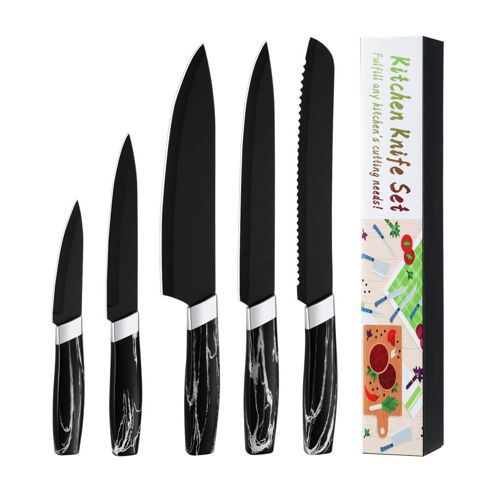 Professionelles Küchenmesserset - 5-teiliges Edelstahl Kochmesser-Set inkl. Gemüsemesser Schälmesser Schneidemesser & Brotmesser - Ergonomischer Griff - Rostfrei & Spülmaschinenfest
