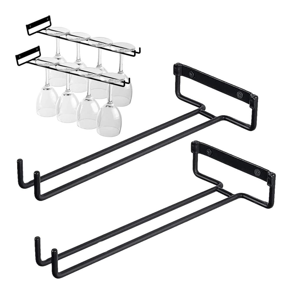 Wandmontage Gläserhalter aus robustem Metall - 2er Set | Platzsparendes Weinglasregal für Küche Bar & Restaurant | Inklusive Montagematerial