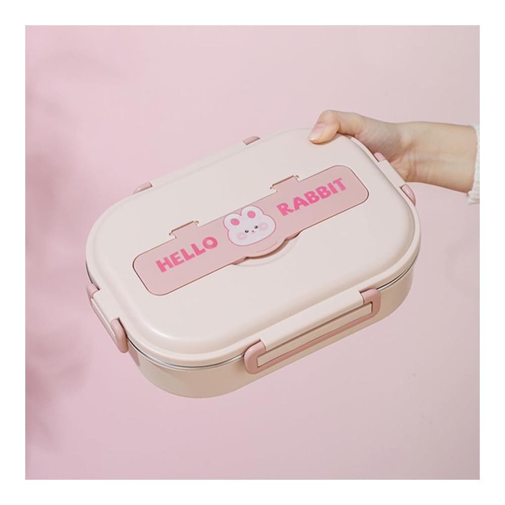 Premium Edelstahl Lunchbox mit auslaufsicherem Verschluss und Besteck | Thermo-Bento für Mikrowelle | Leicht zu reinigen | 2/4/5 Gitter für Schule und Arbeit