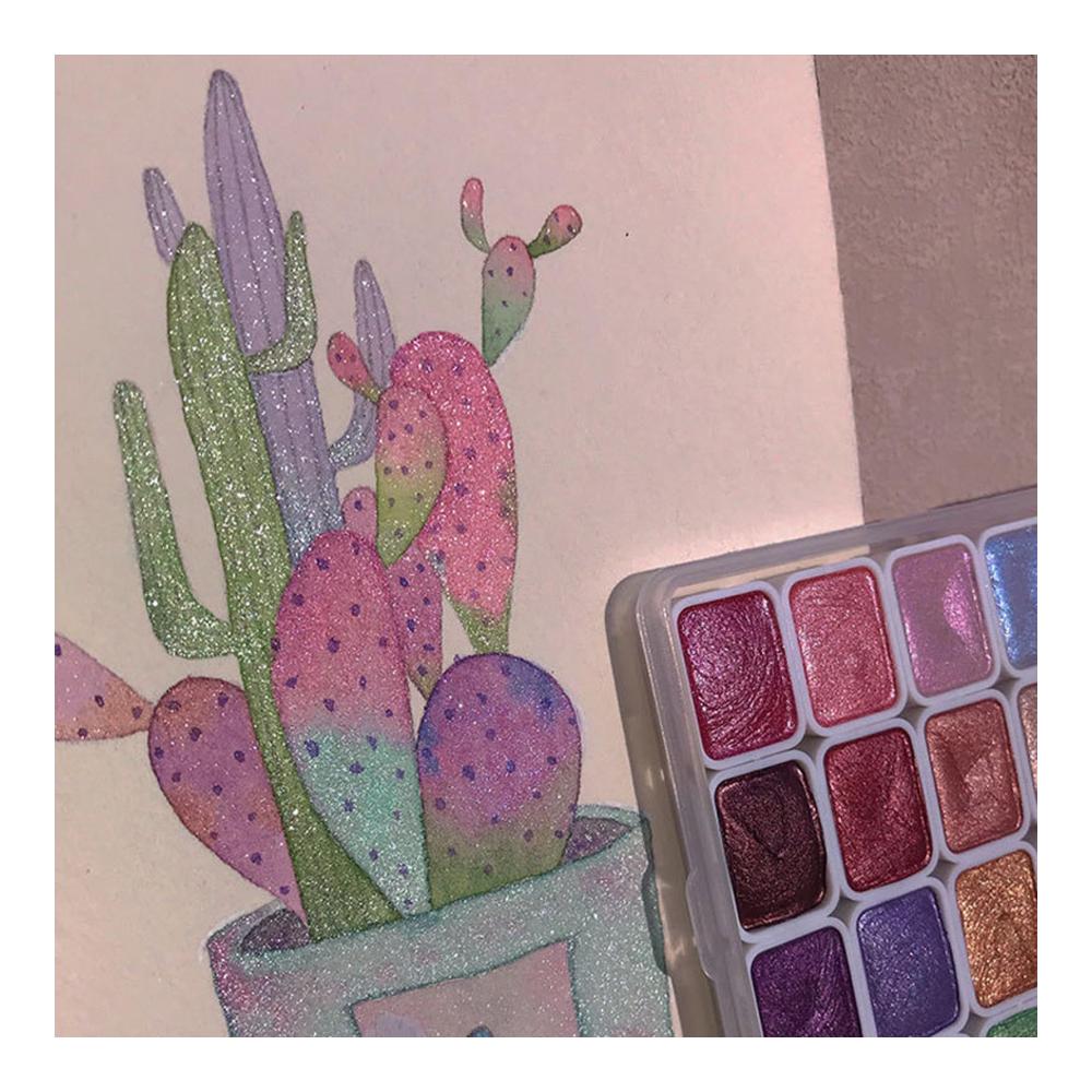 Kreative Vielfalt 20 Farben Aquarellmalfarben-Set mit Glitzereffekt | Tragbare Wasserfarbenbox mit Metallic- und Perlglanzfarben | Ideales Geschenk für Künstler und Malbegeisterte (1ml-A