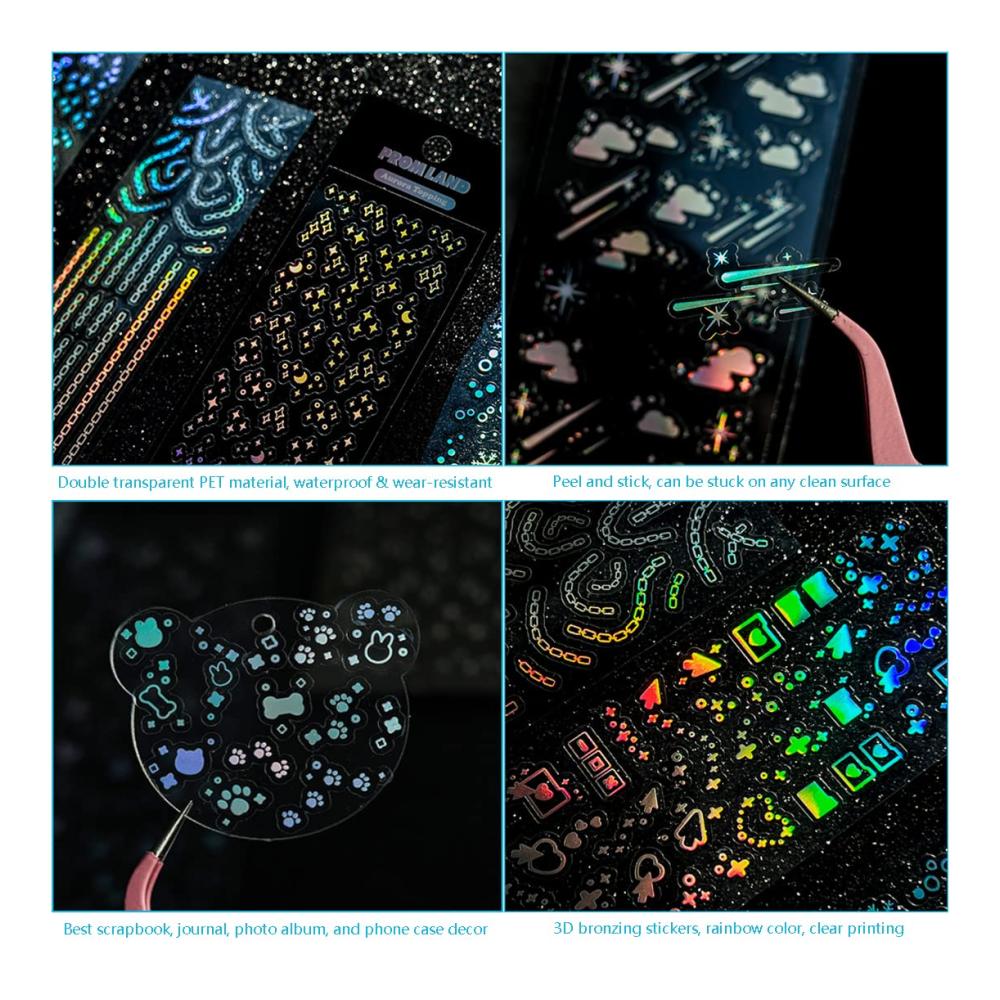 Entdecken Sie die Magie der Kreativität mit unseren hochwertigen Sticker-Sets! 140 funkelnde Blätter Schmetterlinge Herzen und Sternenhimmel für DIY-Karten Planer Fotoalben und mehr. Transparente PET-Aufkleber für eine ästhetische Note. Verschönern Sie Ihr Scrapbook mit Glitzer