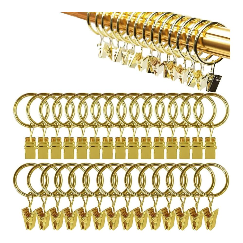 Premium Vorhangringe - 30er Set Starker Metalldekor Fenster Vorhangklammern mit Clip Rostfrei & Vintage - Passend für 1 Zoll Vorhangstangen (Gold) - Stilvolle Wohnraumgestaltung