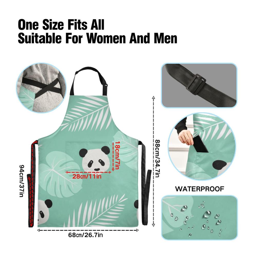 Erleben Sie stilvolles Kochen mit unserer wasserdichten Schürze - Panda mit Blättern Design für Damen und Herren. Verstellbar und ideal zum Backen Gartenarbeit und mehr. A1201 88 x 68 cm