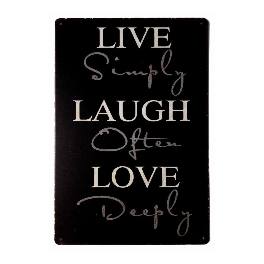 Entdecken Sie Stil und Charme Vintage Wand- & Türschilder - Hioni Blechschild mit inspirierender Botschaft für ein einfaches Leben häufiges Lachen und tief empfundene Liebe - Perfekte Dekoration für Zuhause Wohnzimmer Bar und Coffee Shop - Künstlerisches Poster und Wandschmuck in 305 x 203 cm
