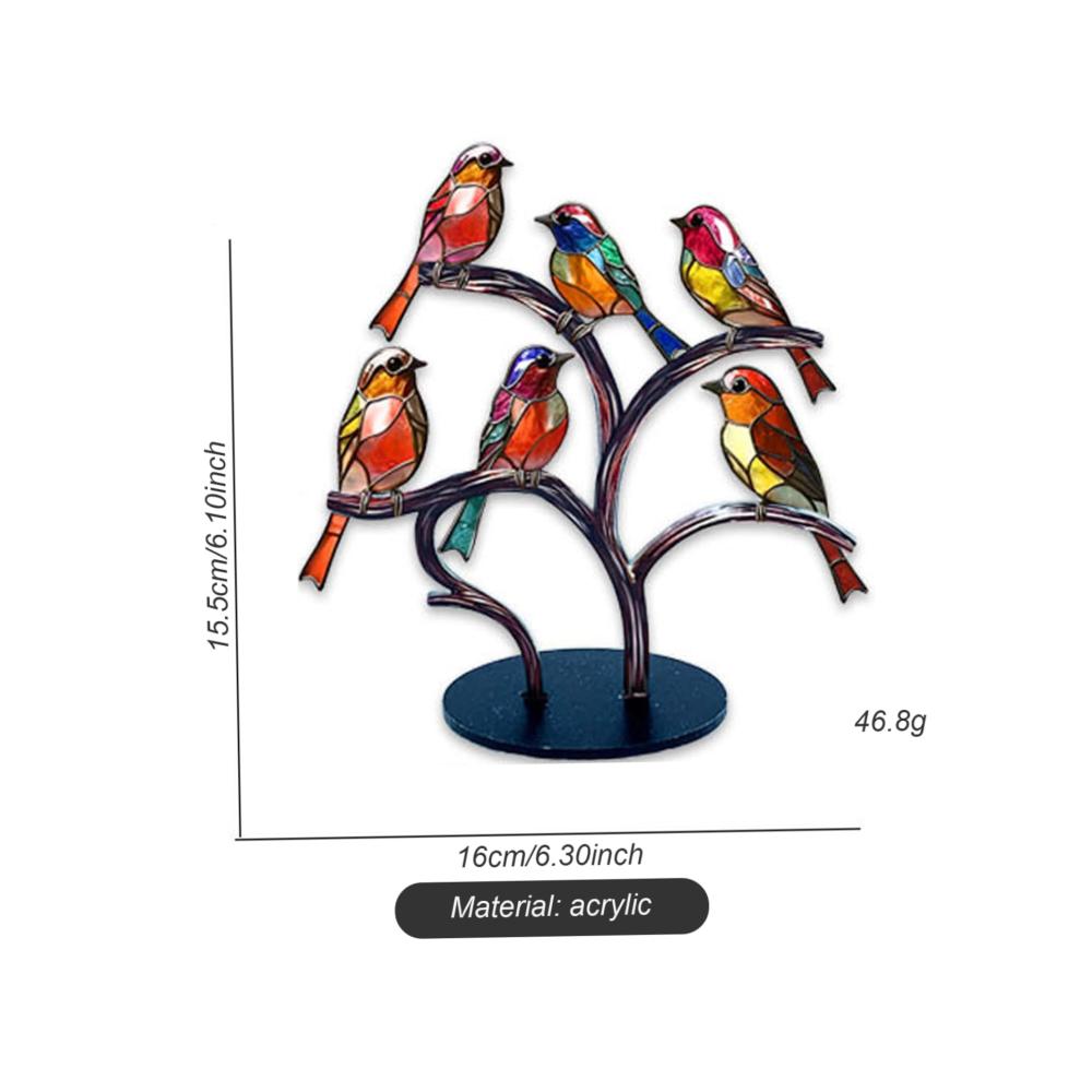 Bunte Statuen Elegante Glasvögel auf Ast - Deko für Zuhause & Büro Geschenkidee - Lebendige Tischdekoration mit 6 Vögeln