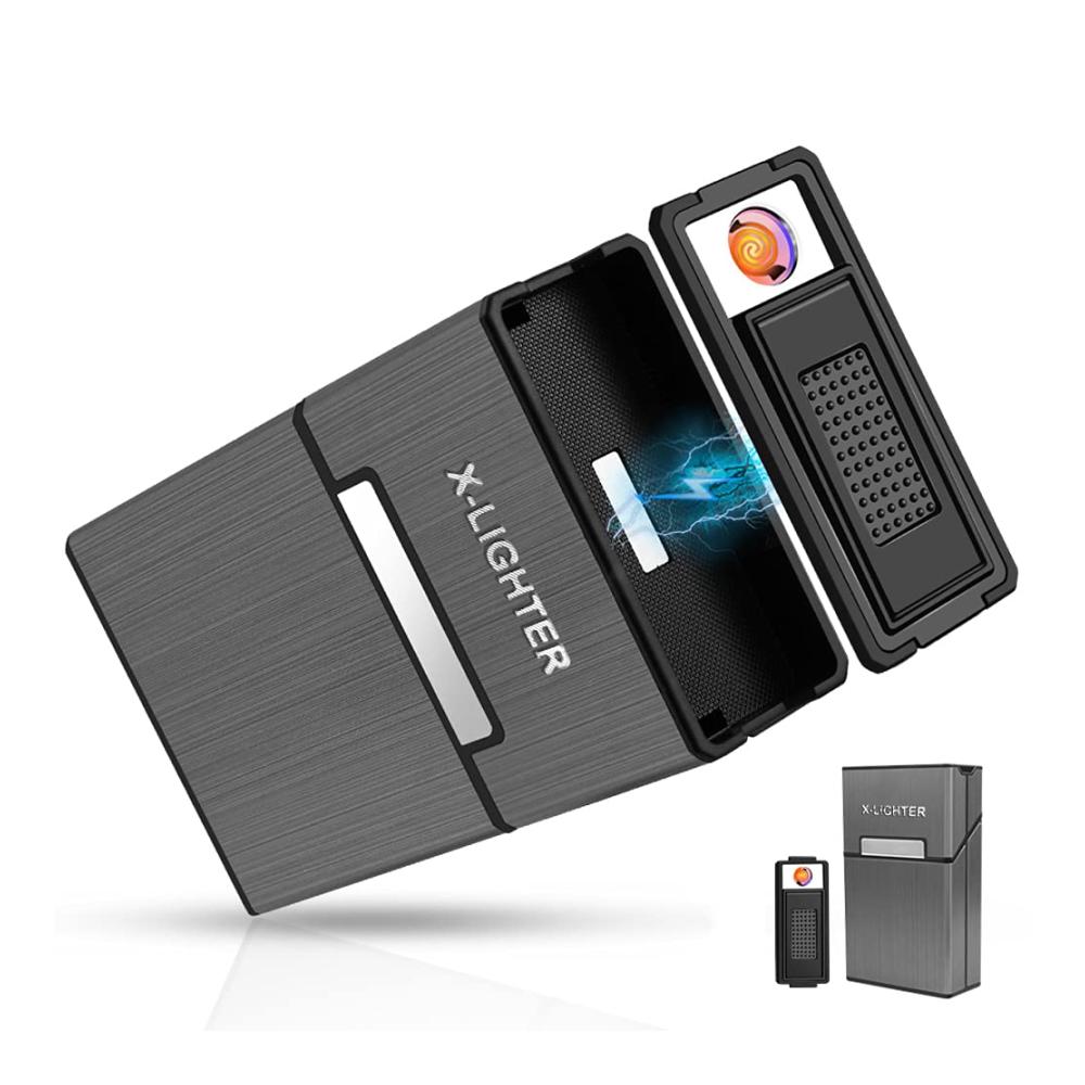 Entfachen Sie den Stil X-Lighter XL069 Set mit USB-Feuerzeug und Zigarettenetui - 20er Pack 84mm Zigaretten winddicht & wiederaufladbar - Perfektes Vatertagsgeschenk für Männer und Papa
