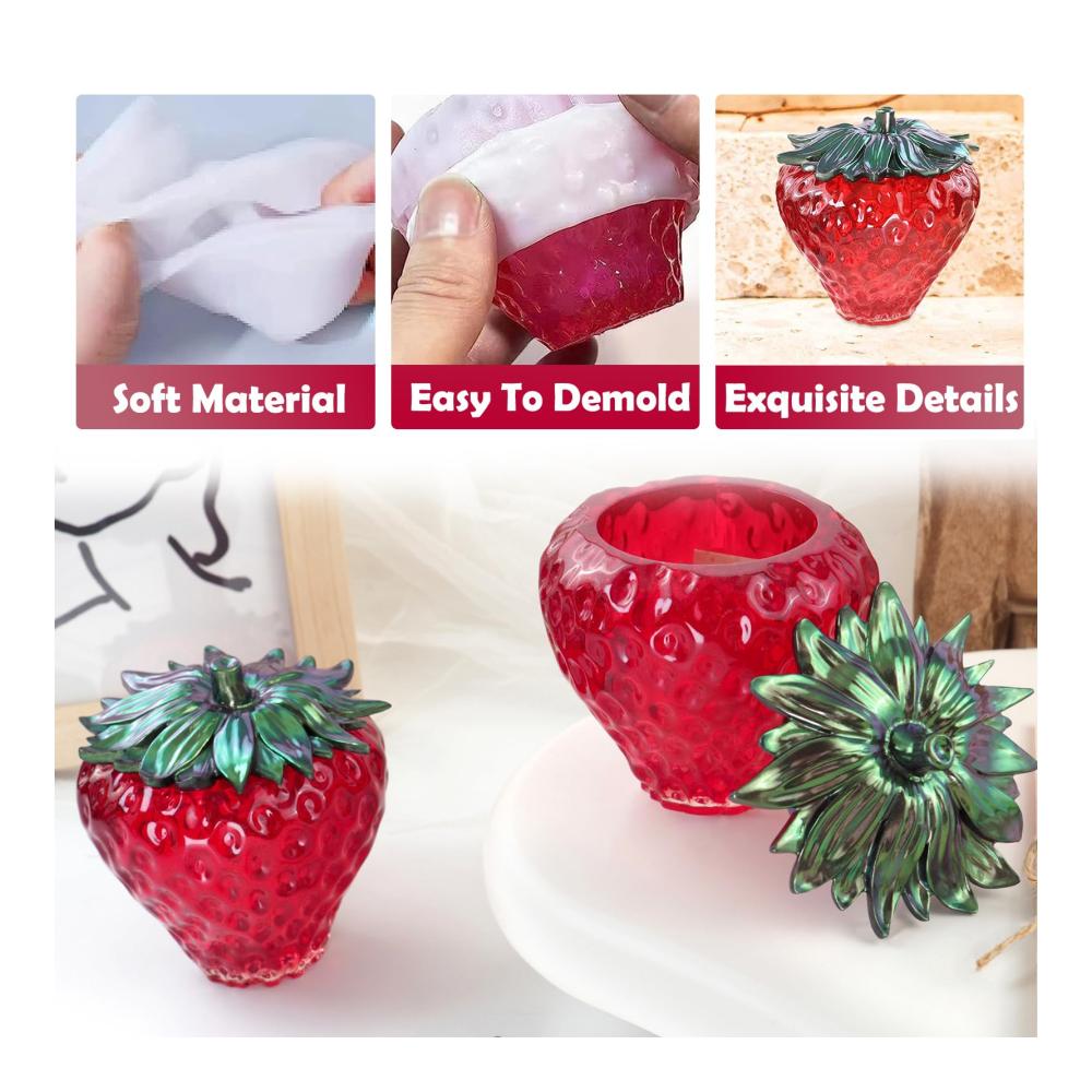Erdbeerglasformen Set für Modellieren & Gießen | Silikonformen für Epoxidharz | Inklusive Deckel für Aufbewahrung | DIY Vorratsdosen aus Glas | Strawberry Resin Formen für kreative Projekte