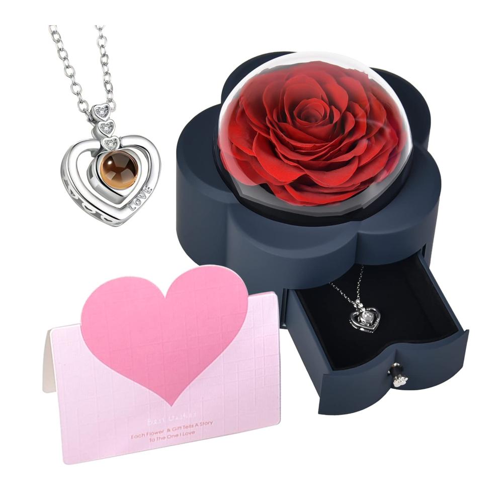 Konservierte Blumen Ewige Rose in Pflaumenblüte Halskette - Perfektes Geschenk für Frauen - Valentinstag Muttertag Weihnachten - Von Tochter für Mama