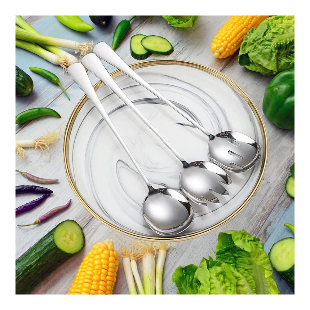 Salatbesteck Set aus hochwertigem Edelstahl – Perfekt für Restaurants Hotels & Partys – Robuste Salatlöffel und Gabeln – 3-teiliges Salat Servierset für stilvolles Servieren