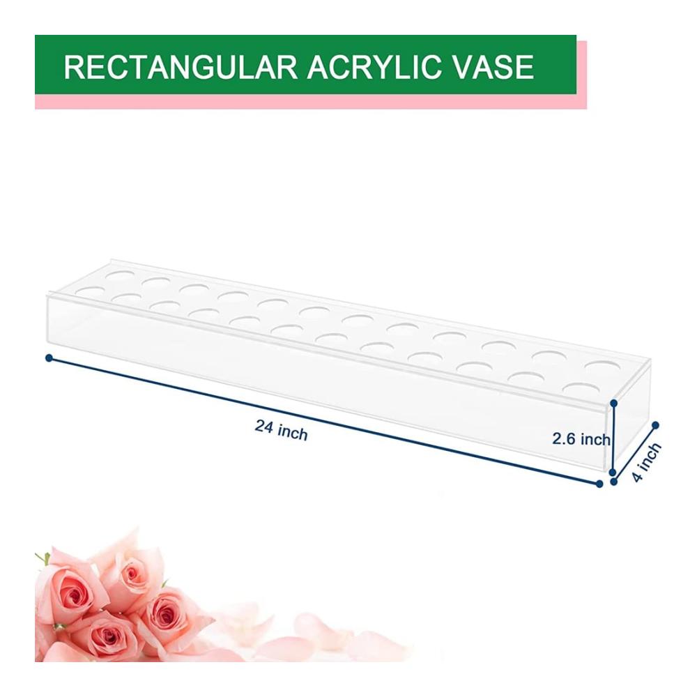 Elegante Rechteckige Acrylvase Klar & Modern 61 cm Dekorative Blumenvase mit 24 Löchern - Ideal für Hochzeiten & Heimdekoration - Stilvolle Vasenkollektion für zeitlose Eleganz