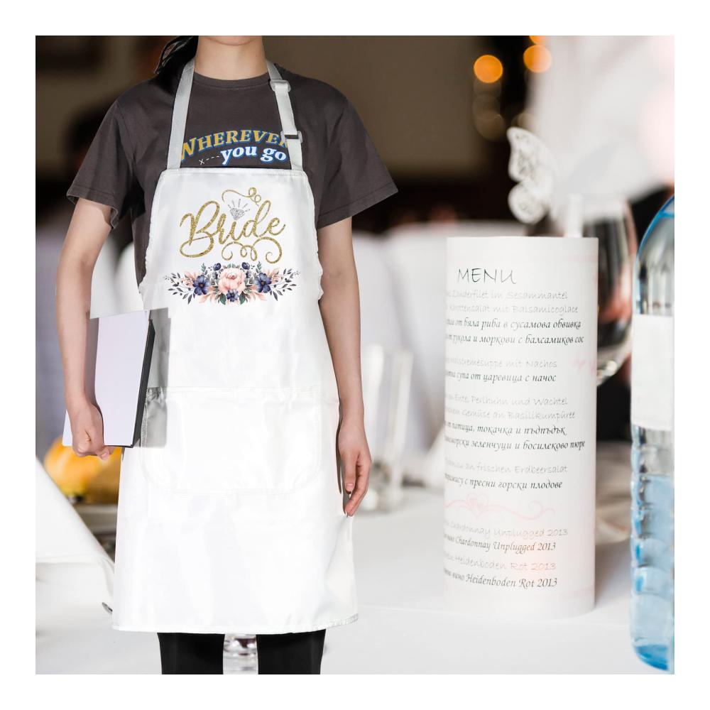 Hochwertige Brautschürze für Küche und Brautparty - Verstellbare Schürze mit Tasche - Ideales Geschenk zur Verlobung und Hochzeit - Elegantes Design für angehende Bräute - Küchentextilien für besondere Anlässe