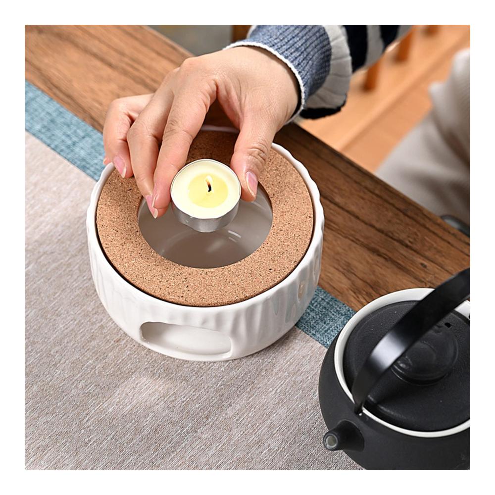 ConBlom Keramik Stövchen für Tee & Kaffee - Kork Teewärmer Basis für Heim & Café - Milchwärmer & Teekanne Wärmer ohne Kerze - Stilvolles Zubehör für Genussmomente