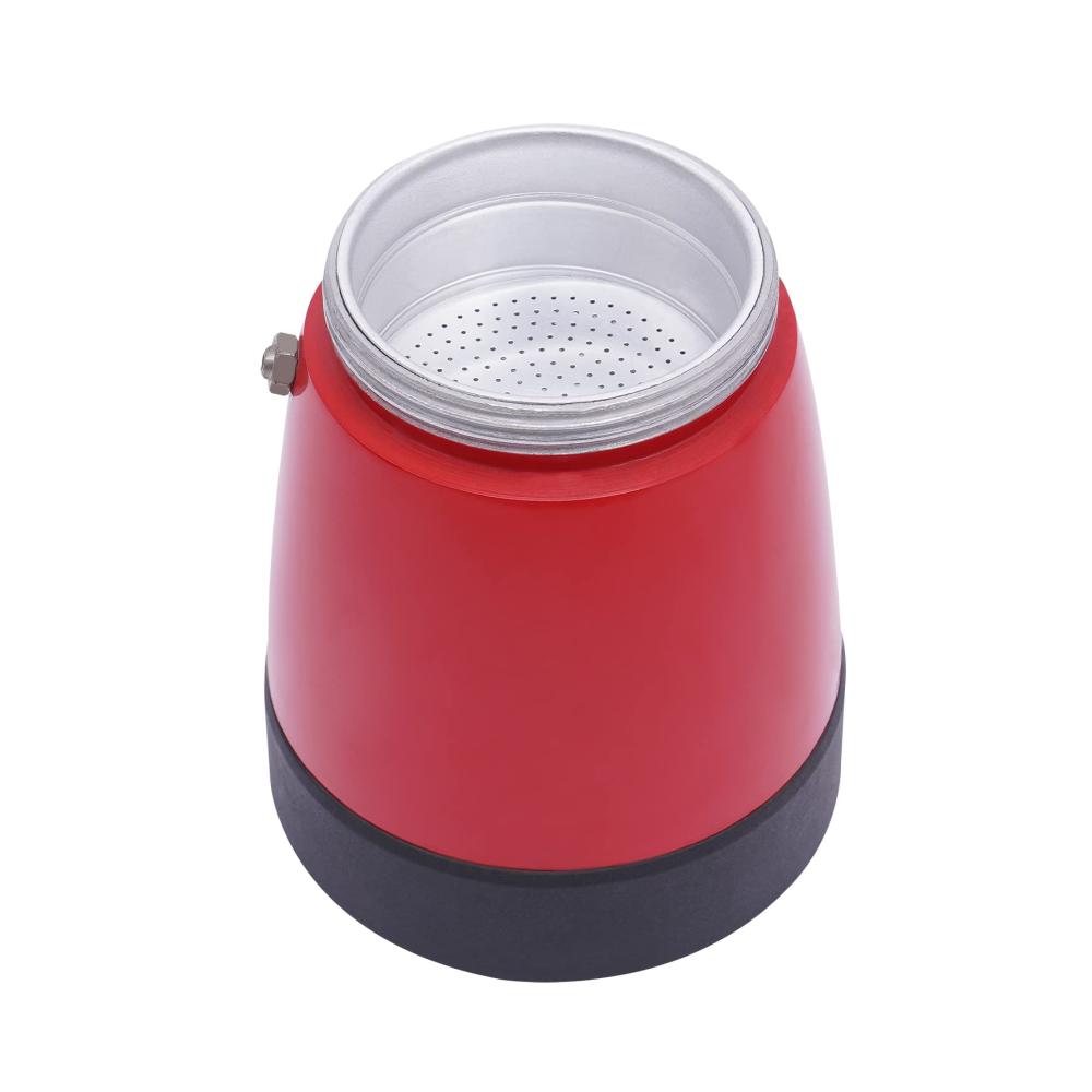 Hochleistungs-Espressokocher Elektrischer Espresso-Kocher mit 300ml Kapazität 6-Tassen-Basis 480W Aluminiumlegierung 360° drehbar für Büro und Zuhause (Rot