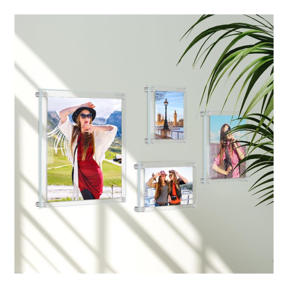 Premium Magnetrahmen Set - 2er Pack Transparente Acryl Bilderrahmen für Doppelseitige Präsentation - Rahmenlos & Elegant - Idealer Acryl Fotorahmen für Zuhause Büro und Galerie
