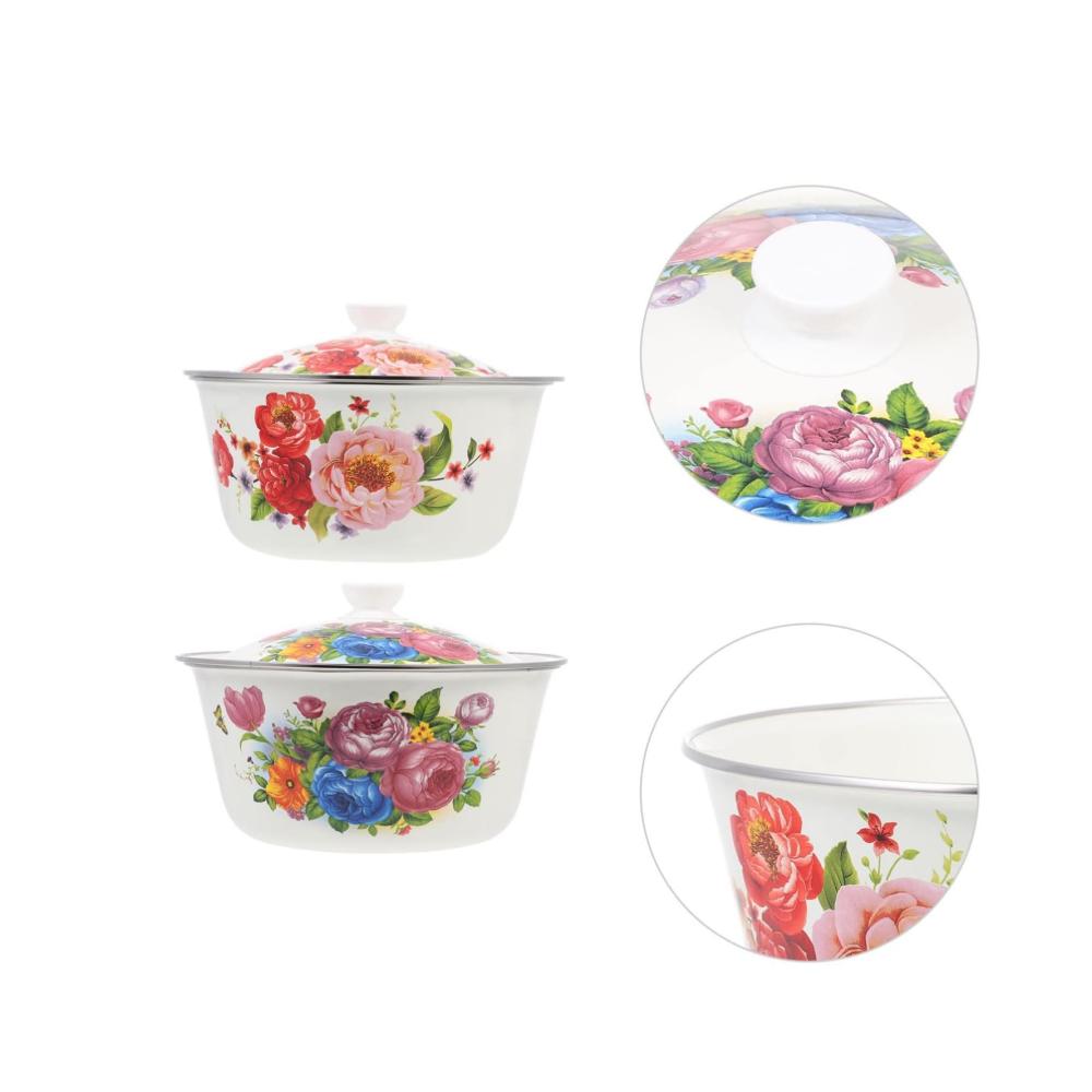 Entzückende Retro-Emaille Rührschüsseln - 2er Set | Große Suppenschüsseln mit Blumenmuster | Perfekt für Teig & Nudelsalat | Vintage Küchenaccessoire